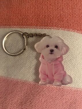 Cute Dog Keychain with Pink Hoodie